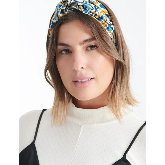 NWOT KNIX x THE BIRDS PAPAYA Blue Printed Knotted Headband, One Size - Picture 5 of 6